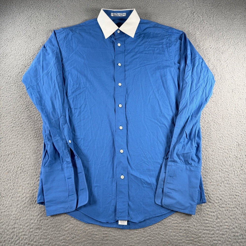 Burberrys Dress Shirt Mens 15.5-34 Blue White Collar French Cuff Vintage USA